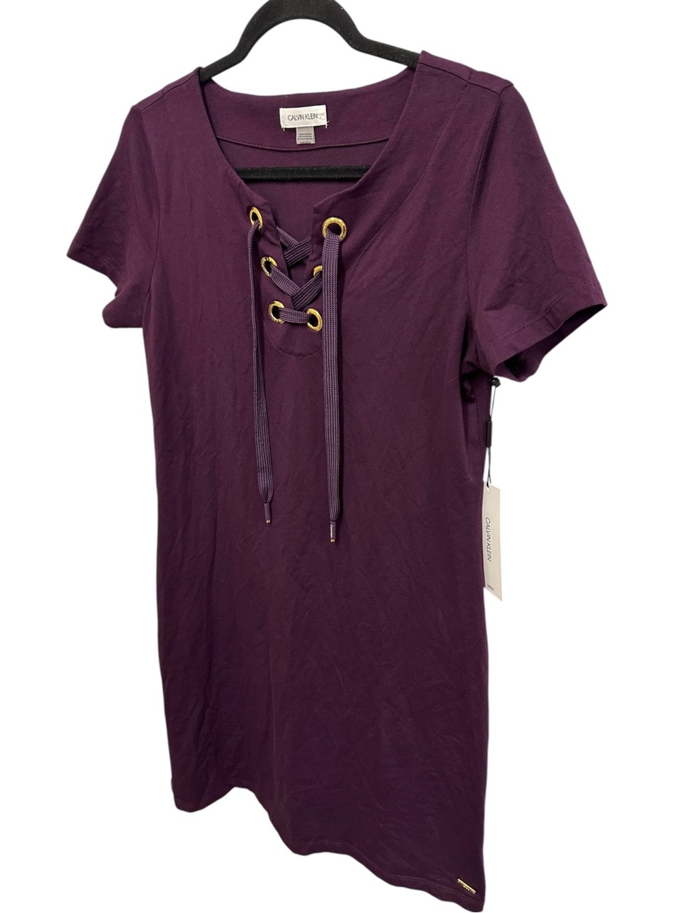 Calvin Klein plum purple lace up front dress with drawstring tie Size M NEW - Picture 2 of 12